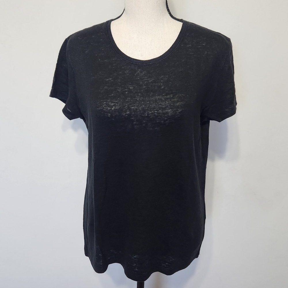 Majestic Filatures T-shirt Linen Scoop Neck Tee Short Sleeve Black 4 Medium